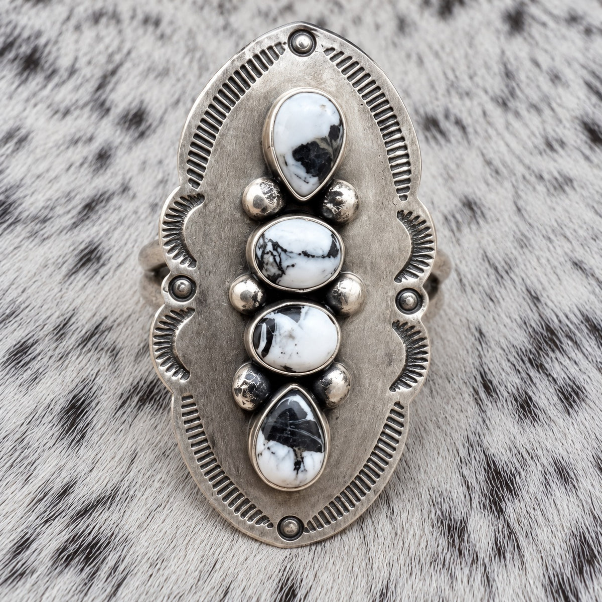 4 Stone White Buffalo Adjustable Rings — ring 1, closeup