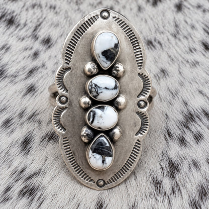 4 Stone White Buffalo Adjustable Rings — ring 1, closeup