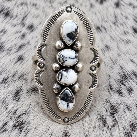 4 Stone White Buffalo Adjustable Rings — ring 1, closeup