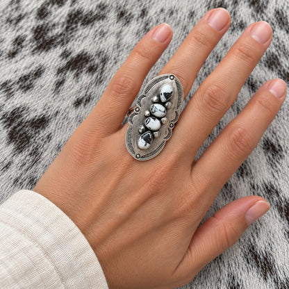 4 Stone White Buffalo Adjustable Rings — ring 1, lifestyle, worn scale approximate