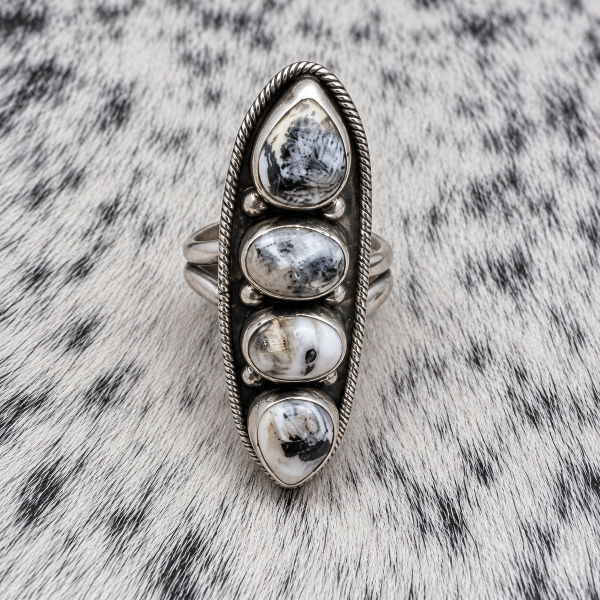 4 Stone White Buffalo Adjustable Rings — ring 3, front