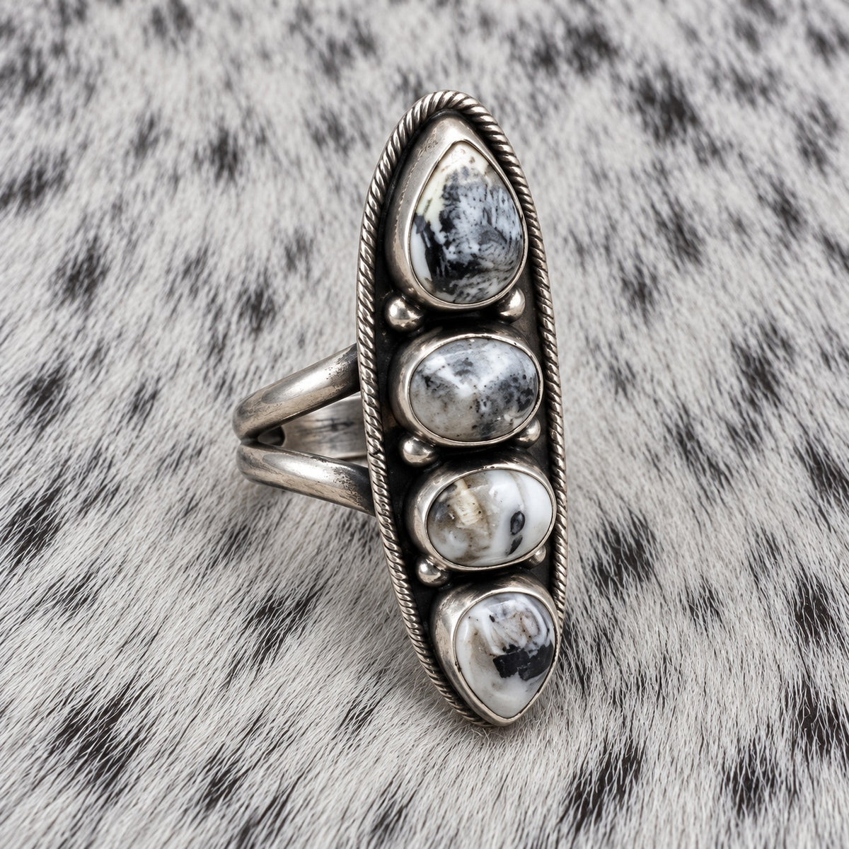 4 Stone White Buffalo Adjustable Rings — ring 3, angle