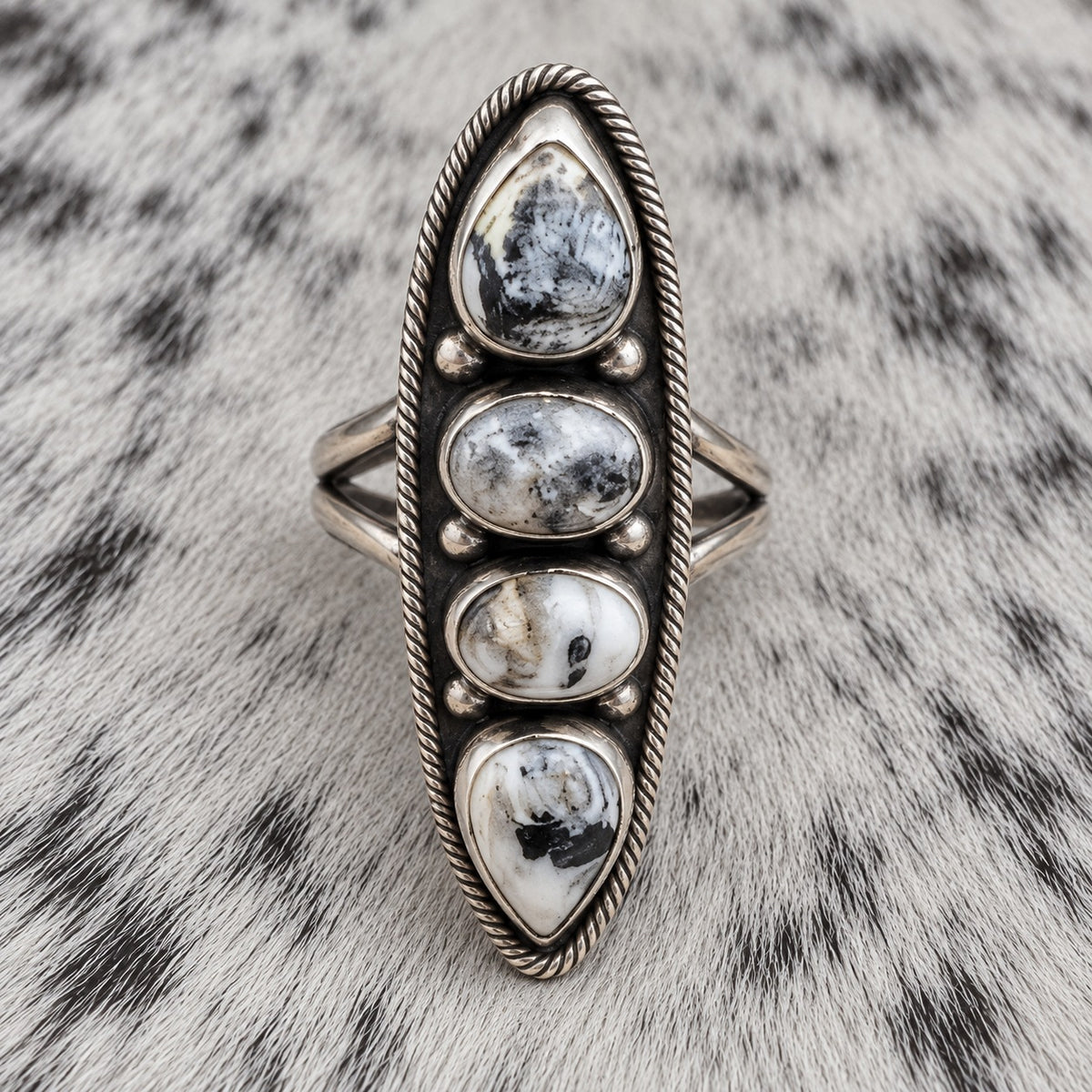 4 Stone White Buffalo Adjustable Rings — ring 3, closeup