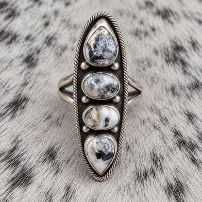 4 Stone White Buffalo Adjustable Rings — ring 3, closeup