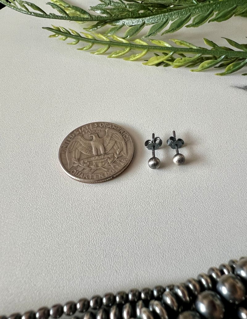 4mm Desert Pearl Round Post Earrings - Sunset Turquoise Mountain