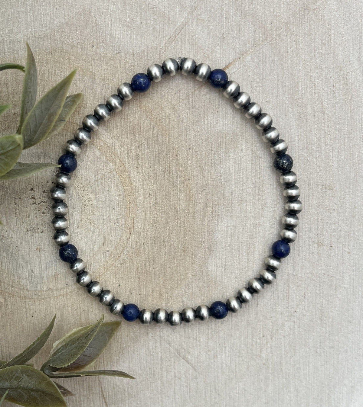 4mm Desert Pearls & Lapis Stretch Bracelet - Sunset Turquoise Mountain