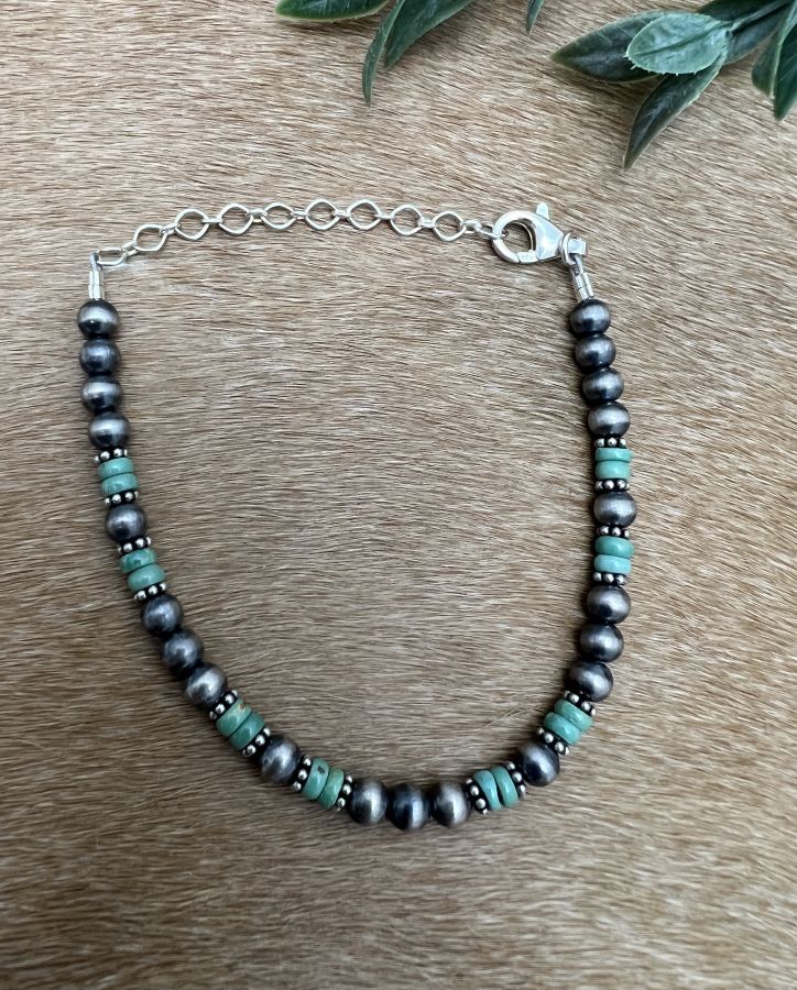 5mm Desert Pearls & Green Turquoise Bracelet - Sunset Turquoise Mountain