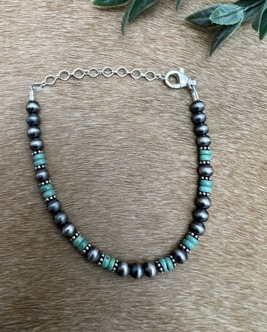 5mm Desert Pearls & Green Turquoise Bracelet - Sunset Turquoise Mountain