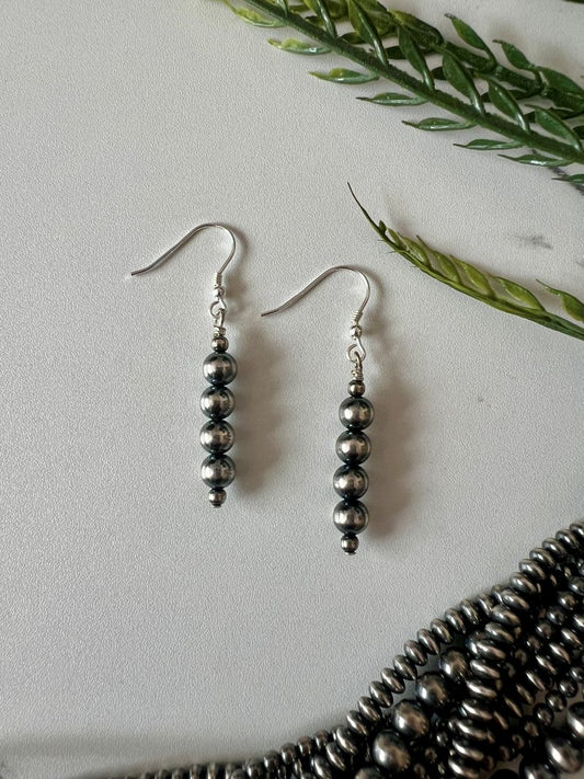 6mm Desert Pearl Round Stick Dangle Earrings - Sunset Turquoise Mountain
