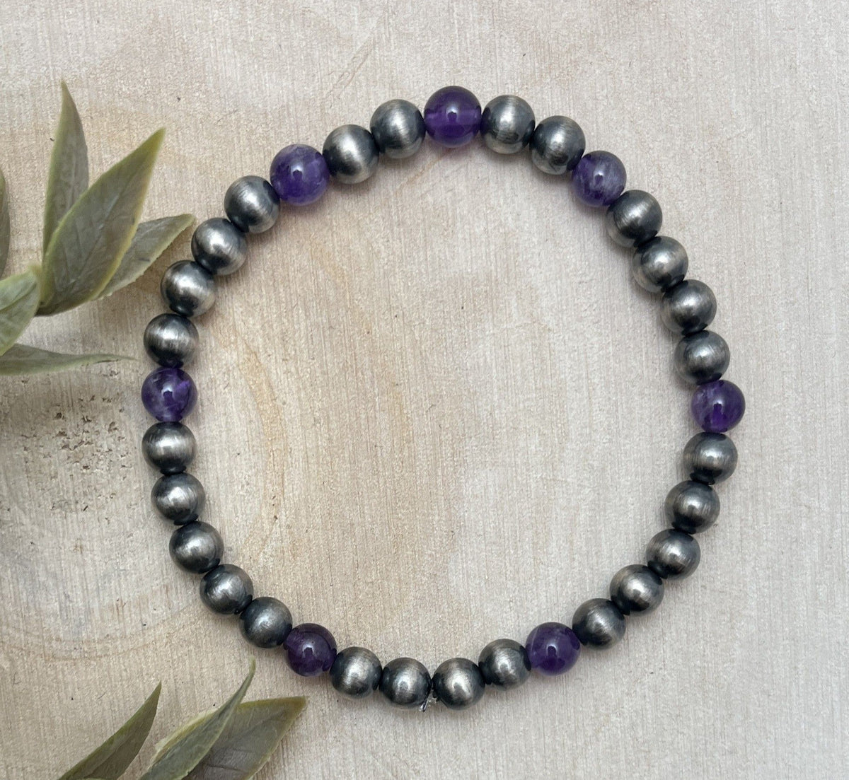 6mm Desert Pearls & Amethyst Stretch Bracelet - Sunset Turquoise Mountain