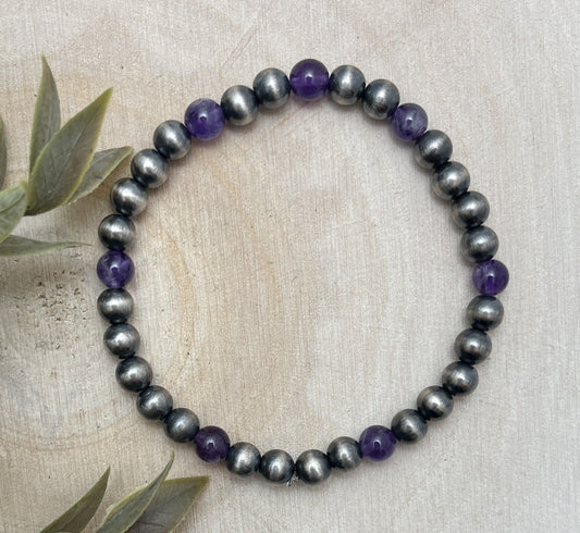 6mm Desert Pearls & Amethyst Stretch Bracelet - Sunset Turquoise Mountain