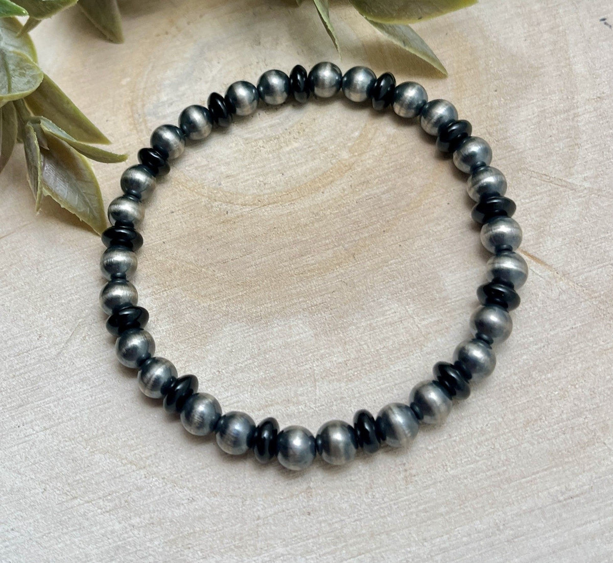 6mm Desert Pearls & Onyx Stretch Bracelet - Sunset Turquoise Mountain