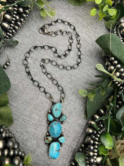 7 - stone Turquoise Necklace - Sunset Turquoise Mountain