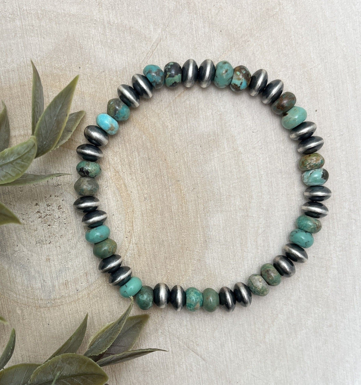7mm Desert Saucer Pearls & Turquoise Stretch Bracelet - Sunset Turquoise Mountain