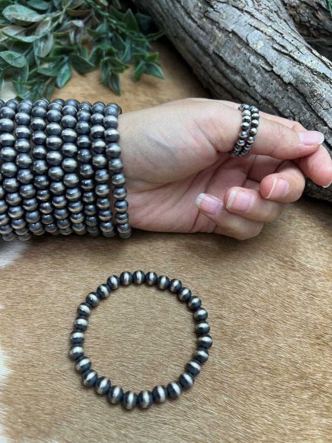 7mm Round Desert Pearls Stretch Bracelet - Sunset Turquoise Mountain