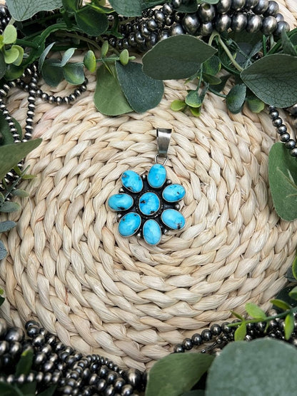 8 - stone Turquoise Cluster Pendant - Sunset Turquoise Mountain