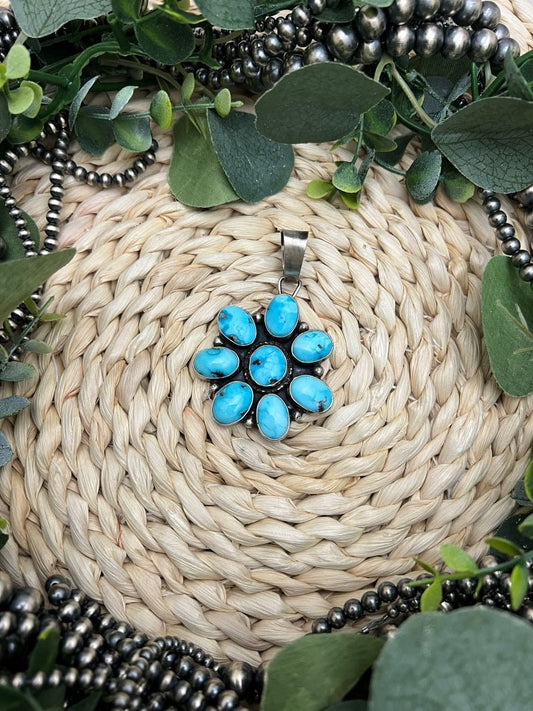 8 - stone Turquoise Cluster Pendant - Sunset Turquoise Mountain