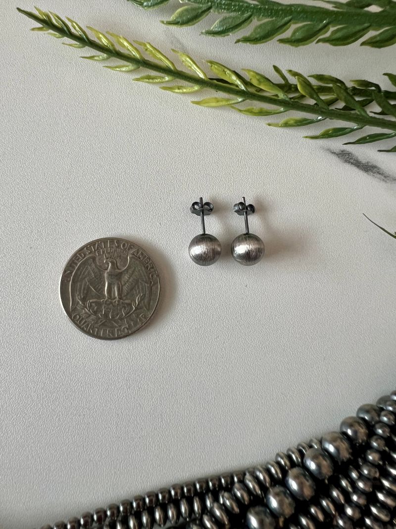 8mm Desert Pearl Round Post Earrings - Sunset Turquoise Mountain