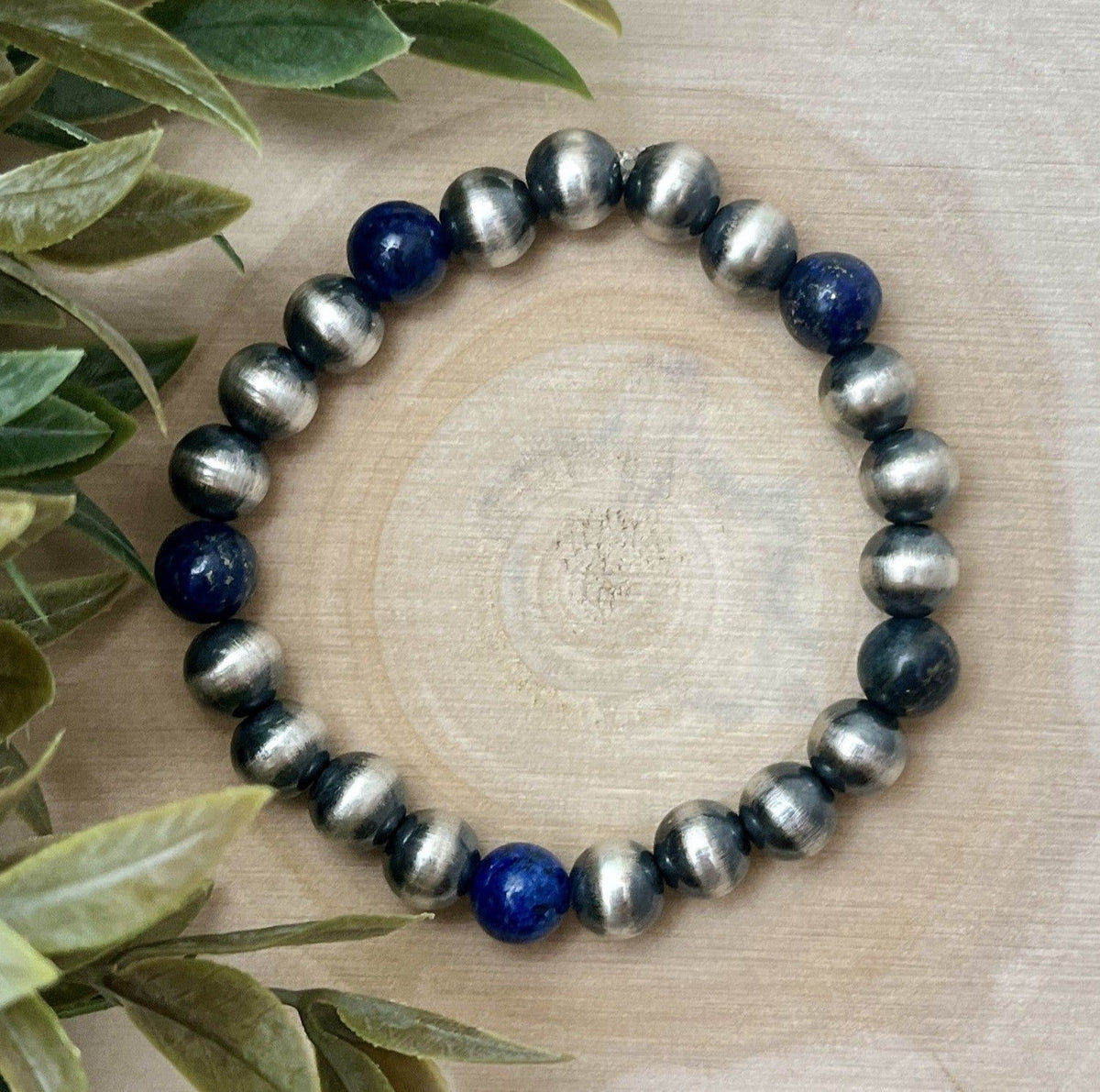 8mm Desert Pearls & Lapis Stretch Bracelet - Sunset Turquoise Mountain