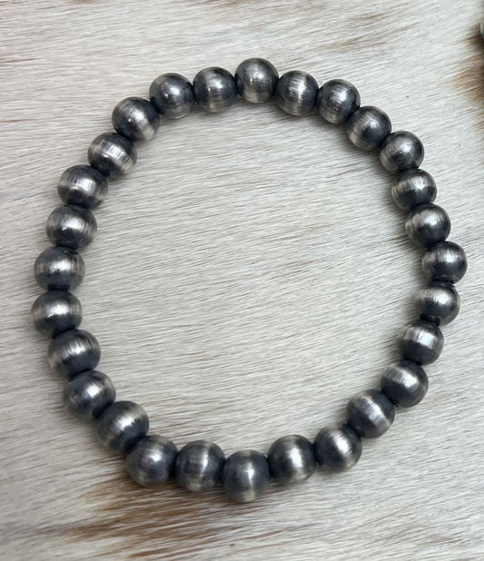 8mm Round Desert Pearls Stretch Bracelet - Sunset Turquoise Mountain