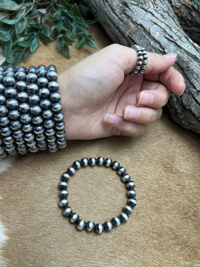 8mm Round Desert Pearls Stretch Bracelet - Sunset Turquoise Mountain