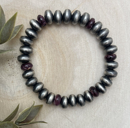 9mm Desert Saucer Pearls & Purple Spiny Stretch Bracelet - Sunset Turquoise Mountain