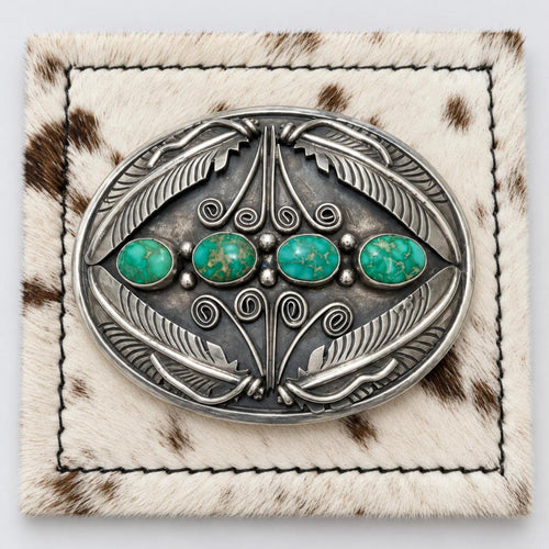 Sonoran Turquoise and Feather Buckle front