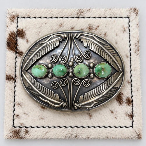 Green Sonoran Turquoise and Feather Buckle front