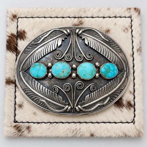 Blue Sonoran Turquoise and Feather Buckle front