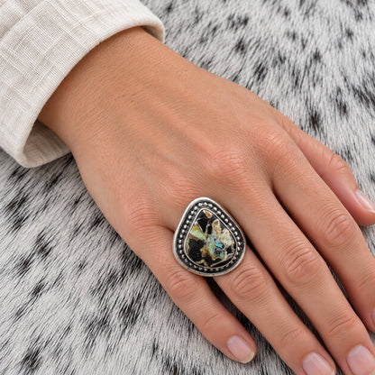 Blackjack Turquoise Tear Drop Ring — lifestyle (approximate worn scale)