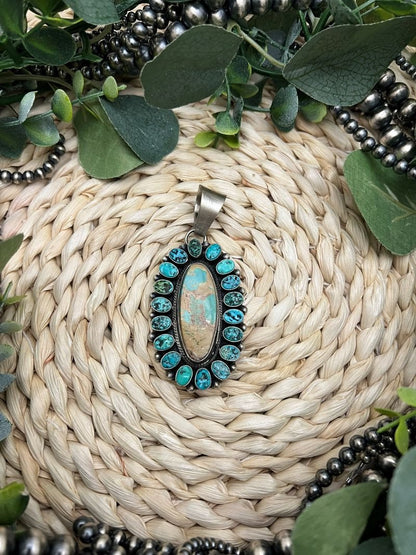 Blaine Yellowhorse Royston and Kingman Cluster Pendant - Sunset Turquoise Mountain