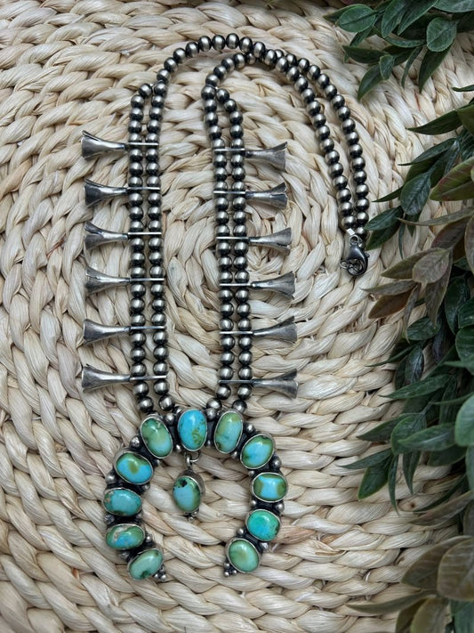 Blue - Green Sonoran Turquoise Naja Squash Blossom - Sunset Turquoise Mountain