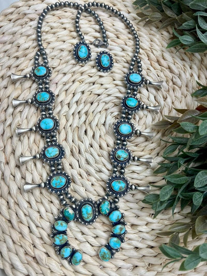 Blue - Green Sonoran Turquoise Squash Blossom Set - Sunset Turquoise Mountain