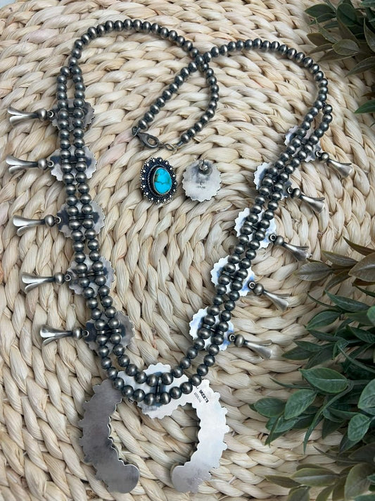 Blue - Green Sonoran Turquoise Squash Blossom Set - Sunset Turquoise Mountain