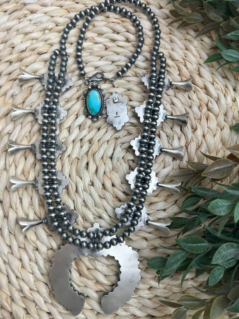 Blue - Green Sonoran Turquoise Squash Blossom Set - Sunset Turquoise Mountain