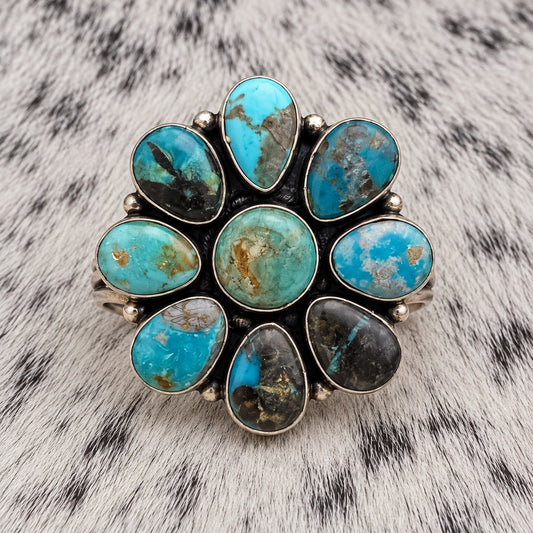 Blue Moon Turquoise Cluster Ring — front