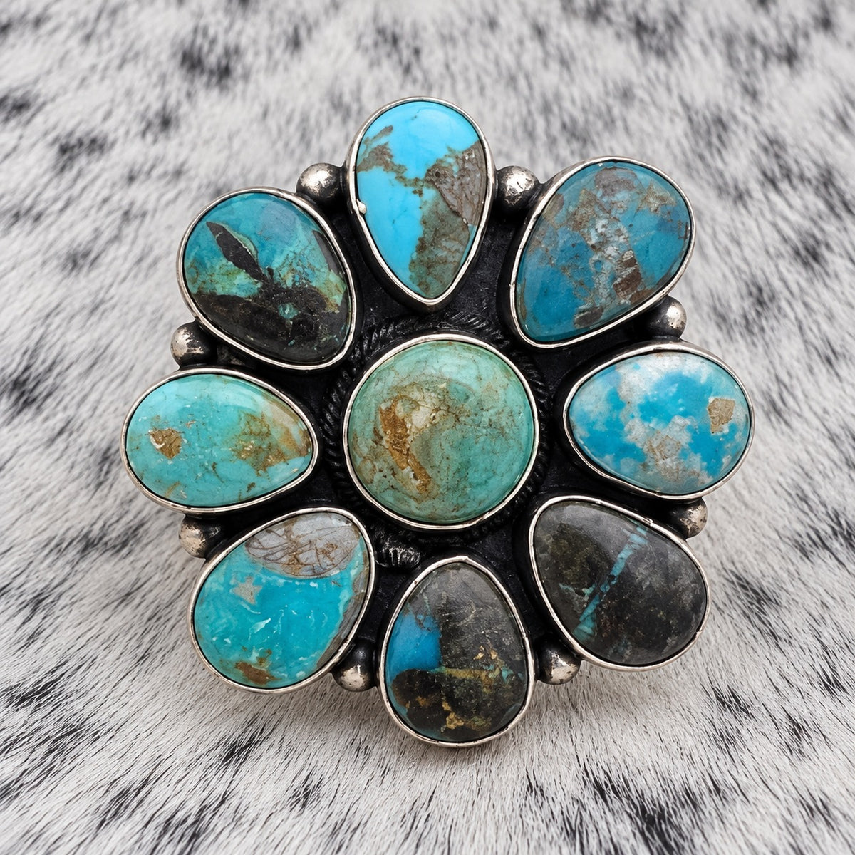 Blue Moon Turquoise Cluster Ring — closeup