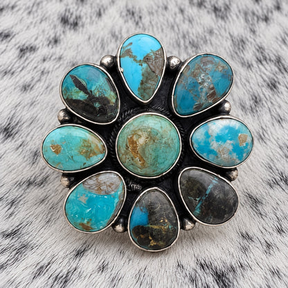 Blue Moon Turquoise Cluster Ring — closeup