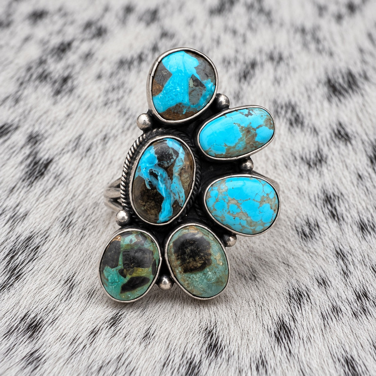Blue Moon Turquoise Half Cluster Ring — front