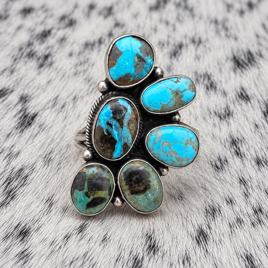 Blue Moon Turquoise Half Cluster Ring — front