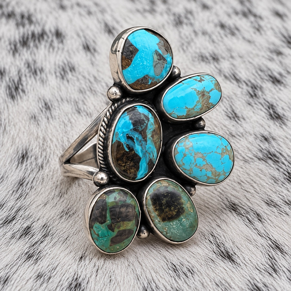 Blue Moon Turquoise Half Cluster Ring — angle