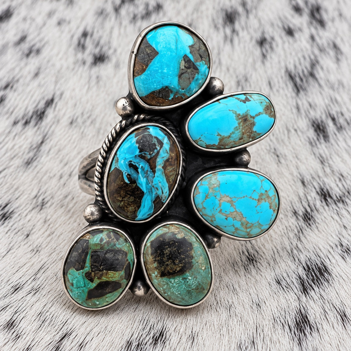 Blue Moon Turquoise Half Cluster Ring — closeup