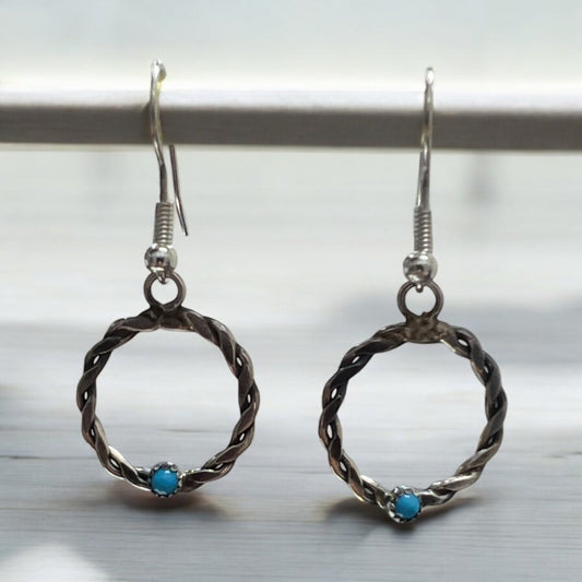 Blue Turquoise and Sterling Silver Celtic Design Dangle Earrings - Sunset Turquoise Mountain