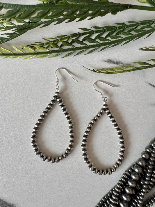 Desert Pearl 4mm Round Long Dangle Earrings - Sunset Turquoise Mountain