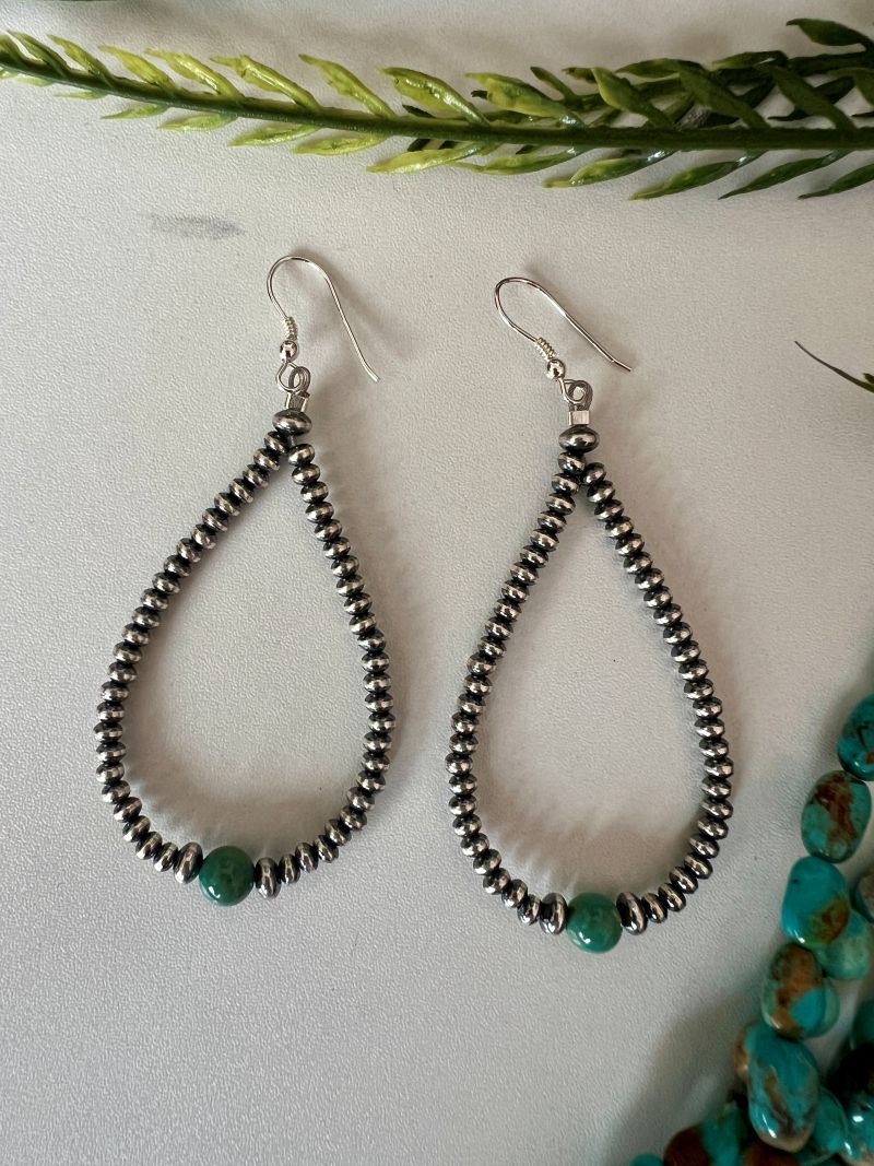 Desert Pearl Saucer Dangle Earrings with Turquoise - Sunset Turquoise Mountain
