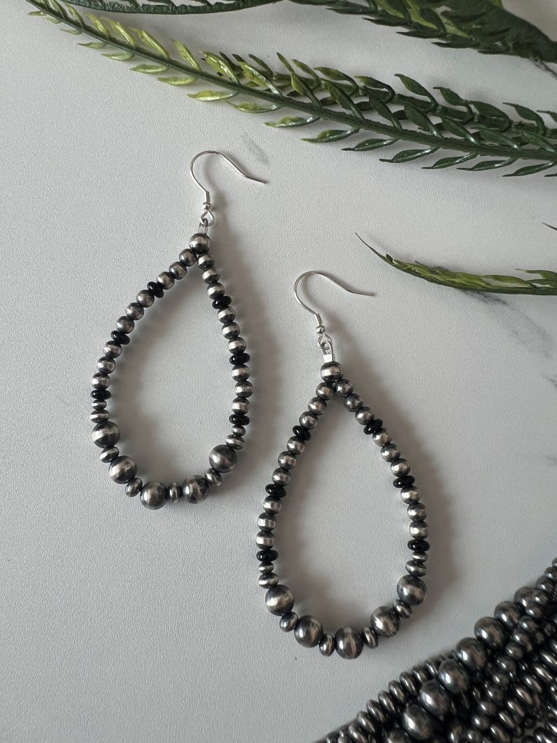 Desert Pearl Silver & Onyx Large Hoop Earring - Sunset Turquoise Mountain