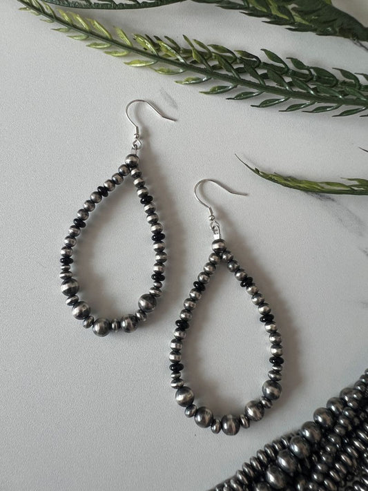 Desert Pearl Silver & Onyx Large Hoop Earring - Sunset Turquoise Mountain