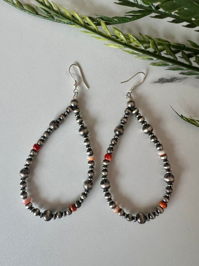 Desert Pearl Silver & Spiny Large Hoop Earring - Sunset Turquoise Mountain