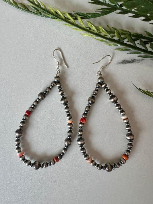 Desert Pearl Silver & Spiny Large Hoop Earring - Sunset Turquoise Mountain