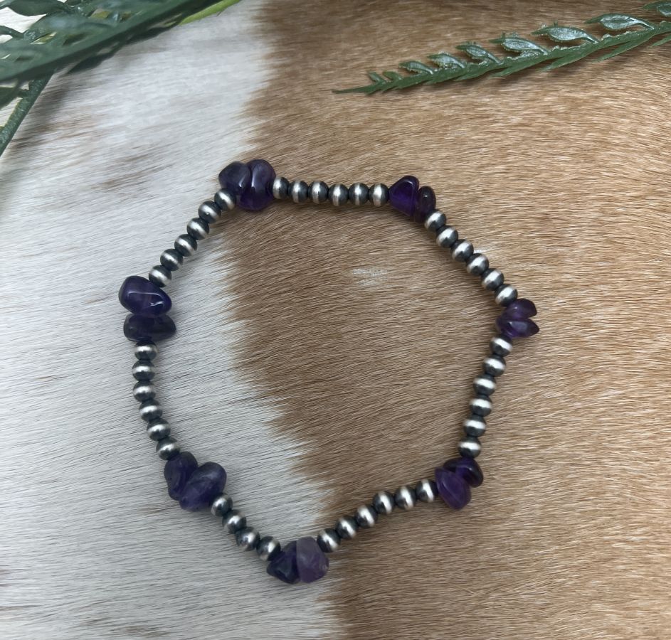 Desert Pearls & Amethyst Nuggets Stretch Bracelet - Sunset Turquoise Mountain